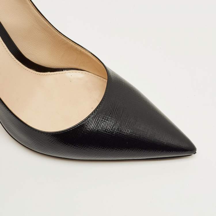 Pre Owned Prada Size 40 Black Saffiano Patent Leather Pumps