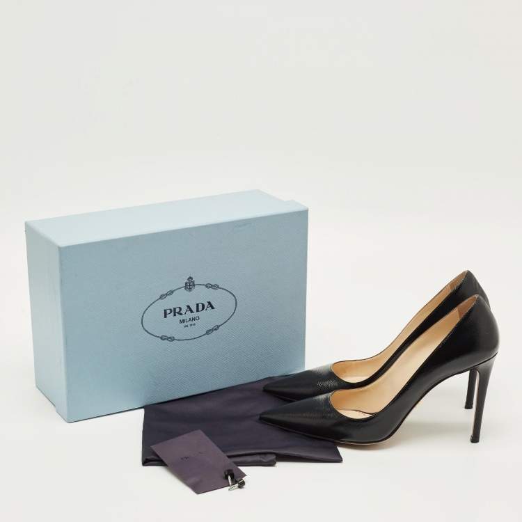 Pre Owned Prada Size 40 Black Saffiano Patent Leather Pumps