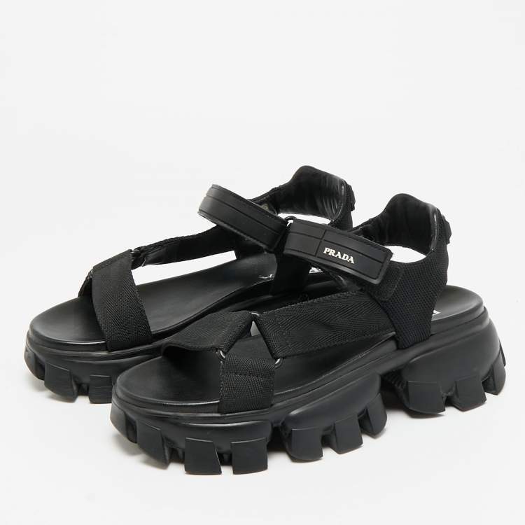 Pre Owned Prada Cloudbust Thunder Size 38 Black Canvas Platform Sandals