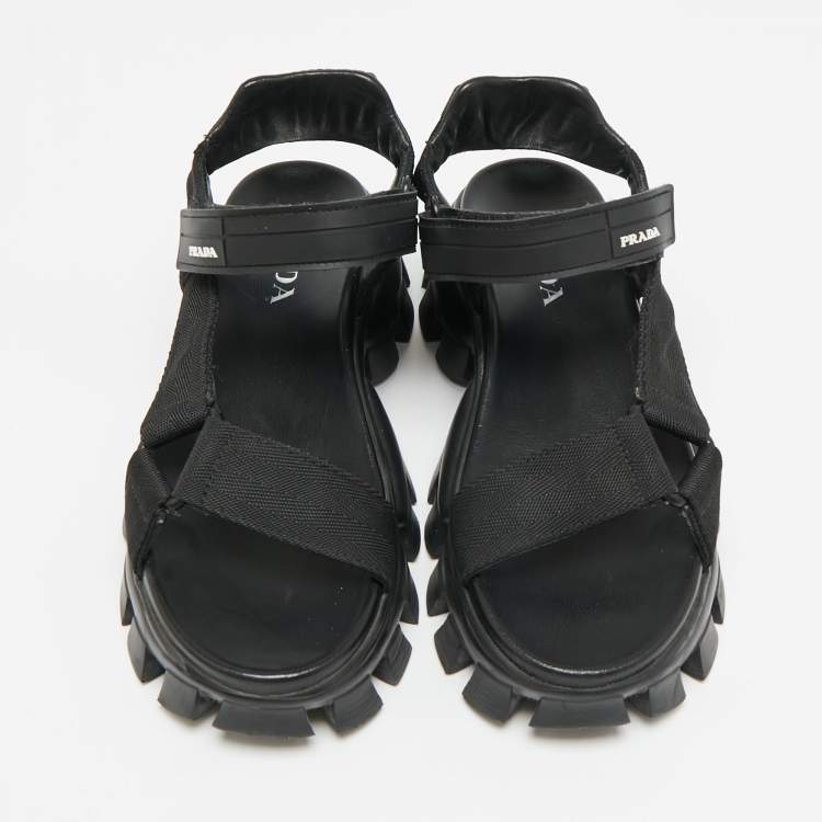 Pre Owned Prada Cloudbust Thunder Size 38 Black Canvas Platform Sandals