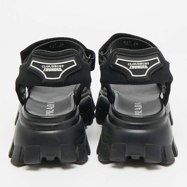 Pre Owned Prada Cloudbust Thunder Size 38 Black Canvas Platform Sandals