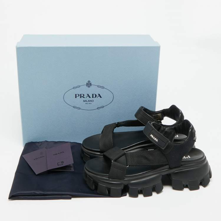 Pre Owned Prada Cloudbust Thunder Size 38 Black Canvas Platform Sandals