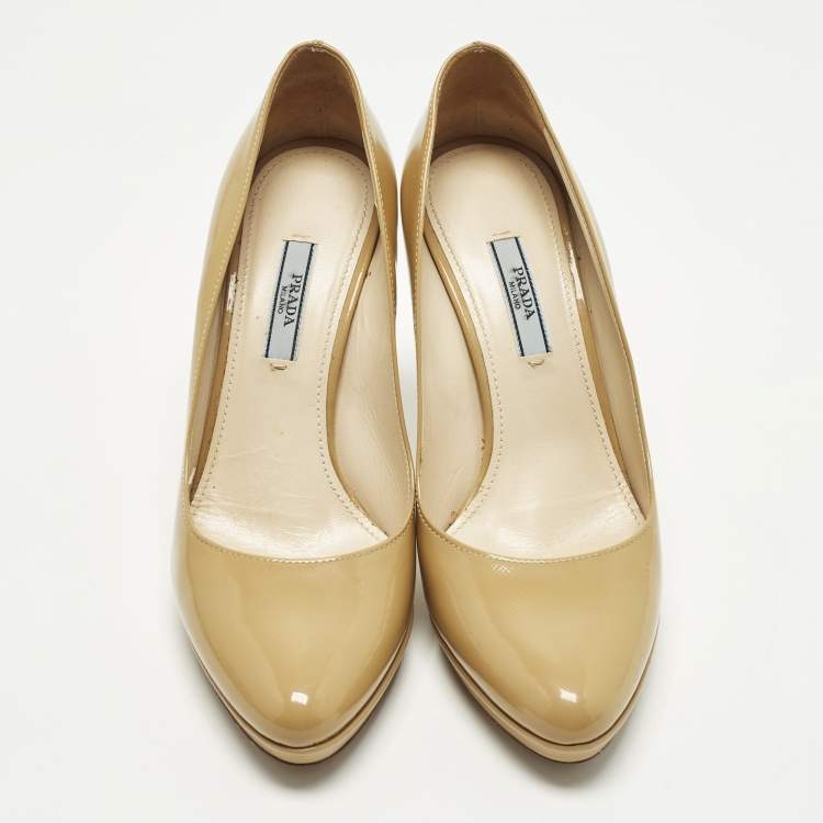 Pre Owned Prada Size 39 Beige Saffiano Leather Platform Pumps