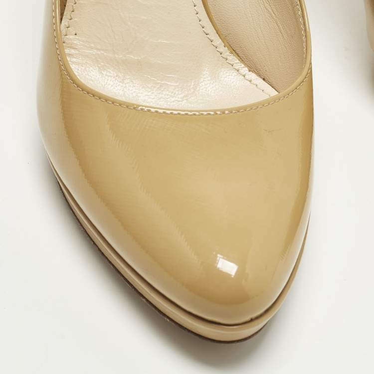 Pre Owned Prada Size 39 Beige Saffiano Leather Platform Pumps