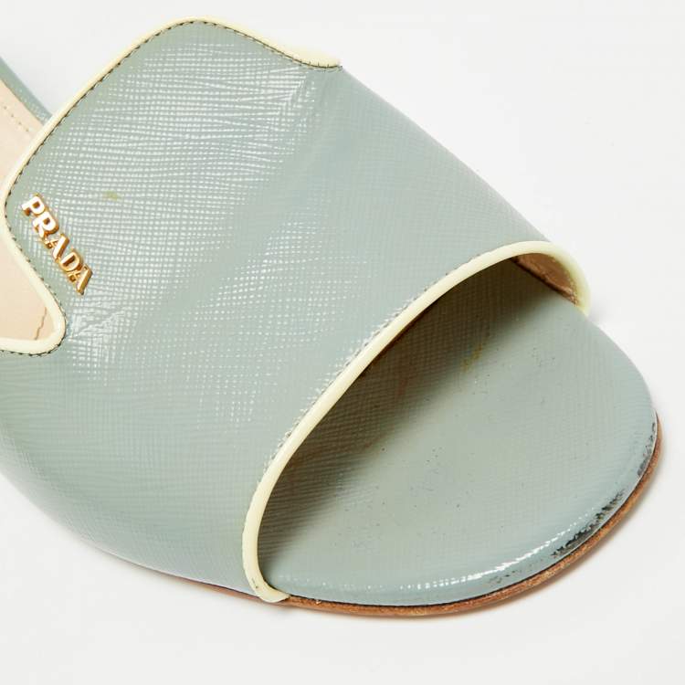 Pre Owned Prada Size 41.5 Blue Saffiano Leather Slide Sandals