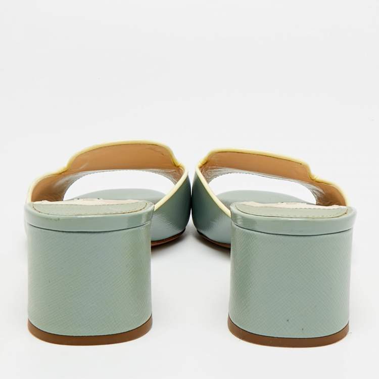 Pre Owned Prada Size 41.5 Blue Saffiano Leather Slide Sandals