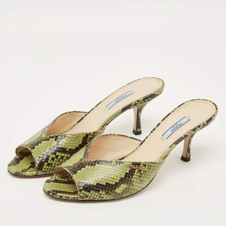 Pre Owned Prada Size 41 Two Tone Python Leather Slide Sandals