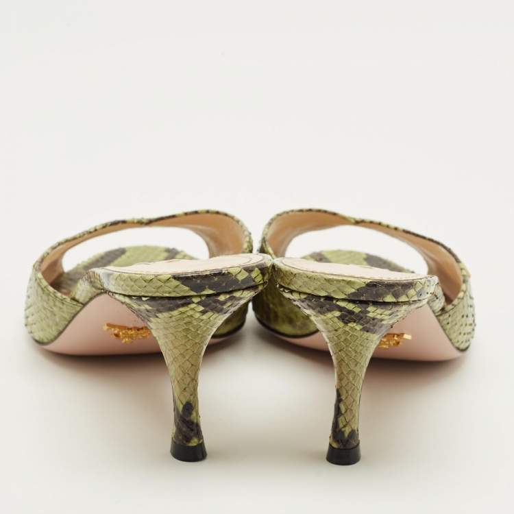 Pre Owned Prada Size 41 Two Tone Python Leather Slide Sandals
