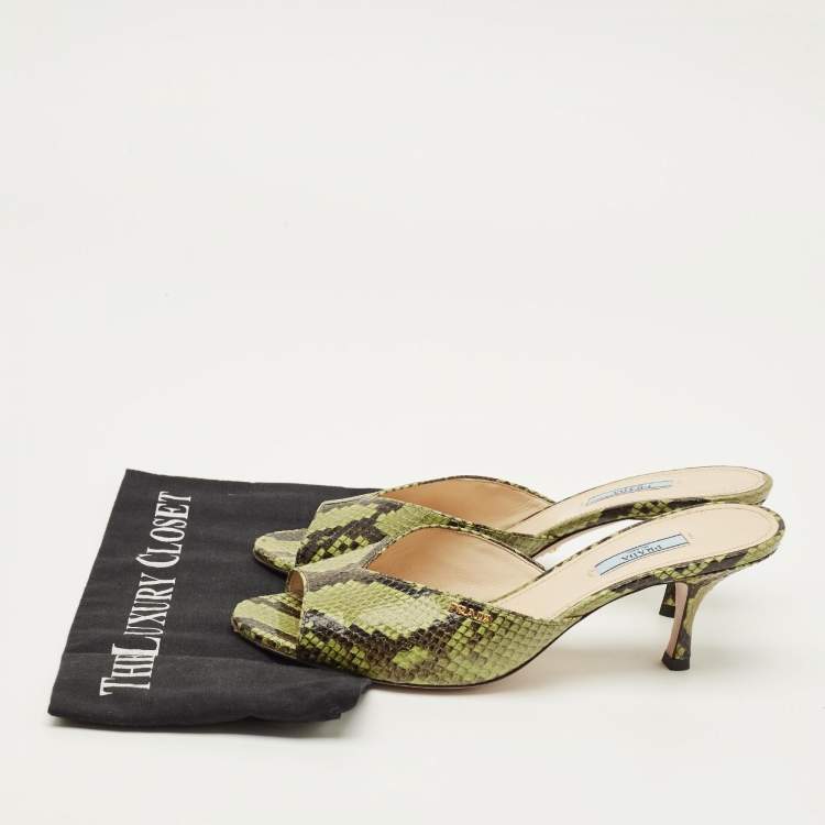 Pre Owned Prada Size 41 Two Tone Python Leather Slide Sandals