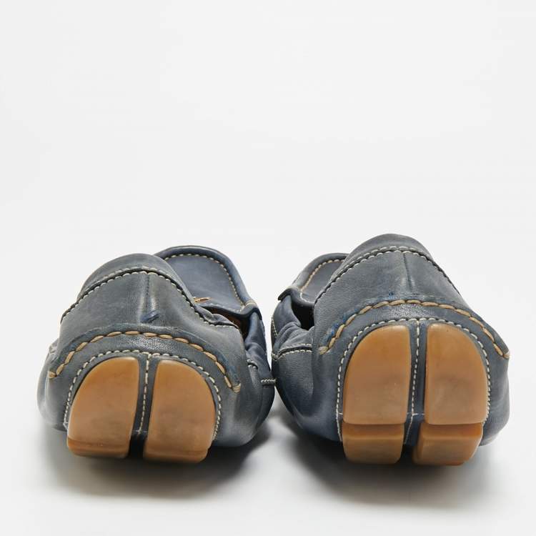 Pre Owned Prada Size 41 Blue Leather Scrunch Slip On Loafers 