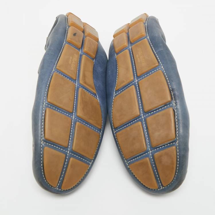 Pre Owned Prada Size 41 Blue Leather Scrunch Slip On Loafers 