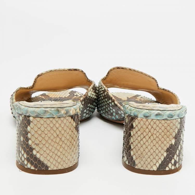 مملوكة مسبقًا Prada Size 41.5 Beige Python Leather Slide Sandals