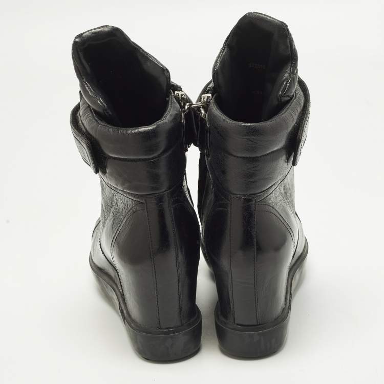 Pre Owned Prada Size 41 Black Leather Wedge Sneakers