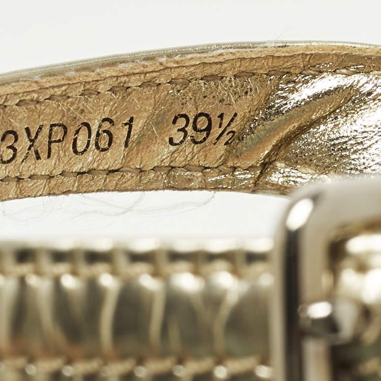 Pre Owned Prada Size 39.5 Gold Leather Platform Ankle Strap Sandals