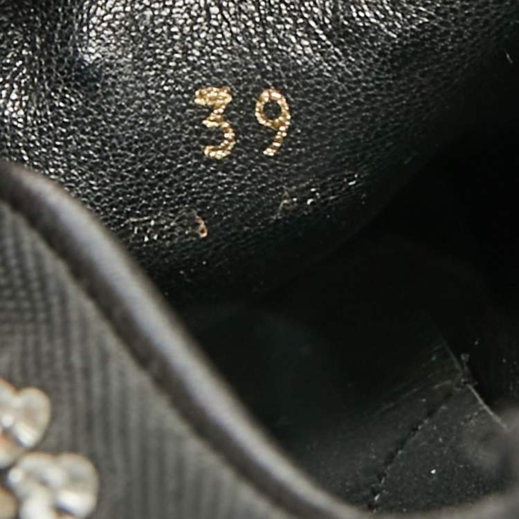 Pre Owned Prada Size 38.5 Black Canvas Crystal Embellished Slip On Sneakers