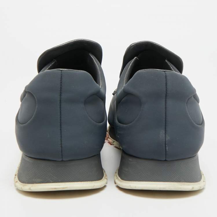 Pre Owned Prada Catch Me If You Can Size 39 Grey Neoprene Crystal Embellished Slip On Sneakers