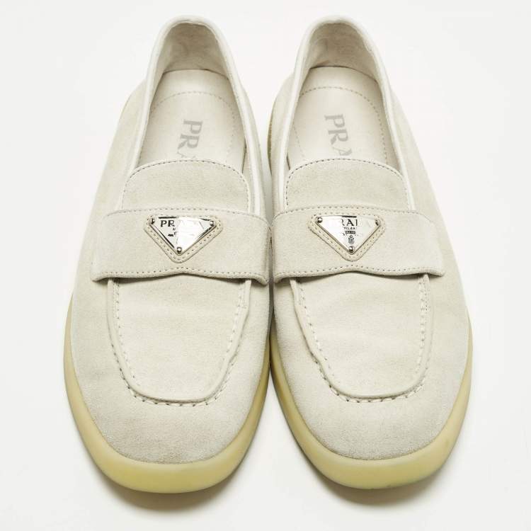 Pre Owned Prada Size 37.5 Grey Suede Slip On Loafers