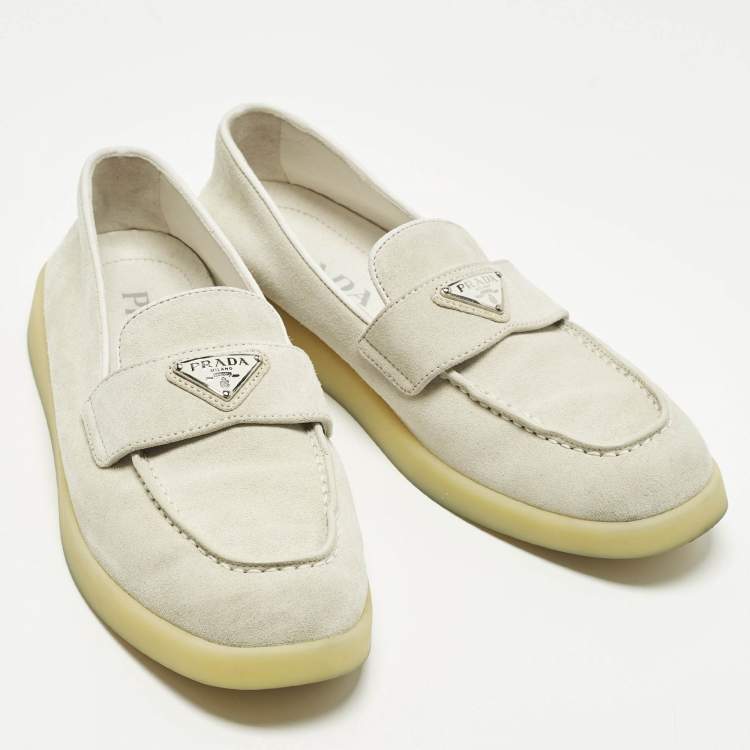 Pre Owned Prada Size 37.5 Grey Suede Slip On Loafers