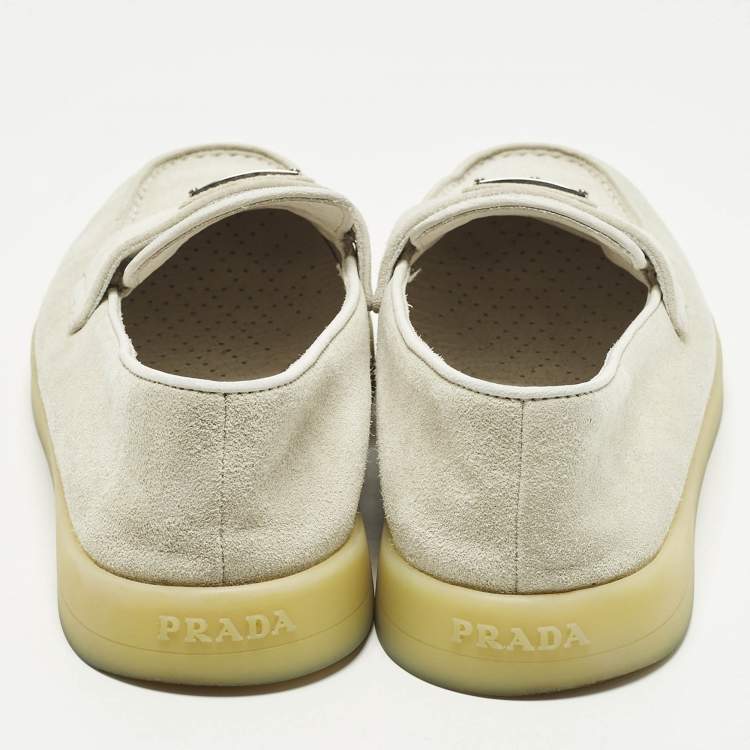 Pre Owned Prada Size 37.5 Grey Suede Slip On Loafers
