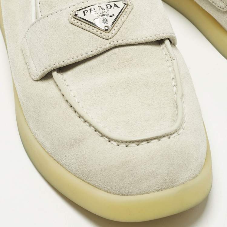 Pre Owned Prada Size 37.5 Grey Suede Slip On Loafers
