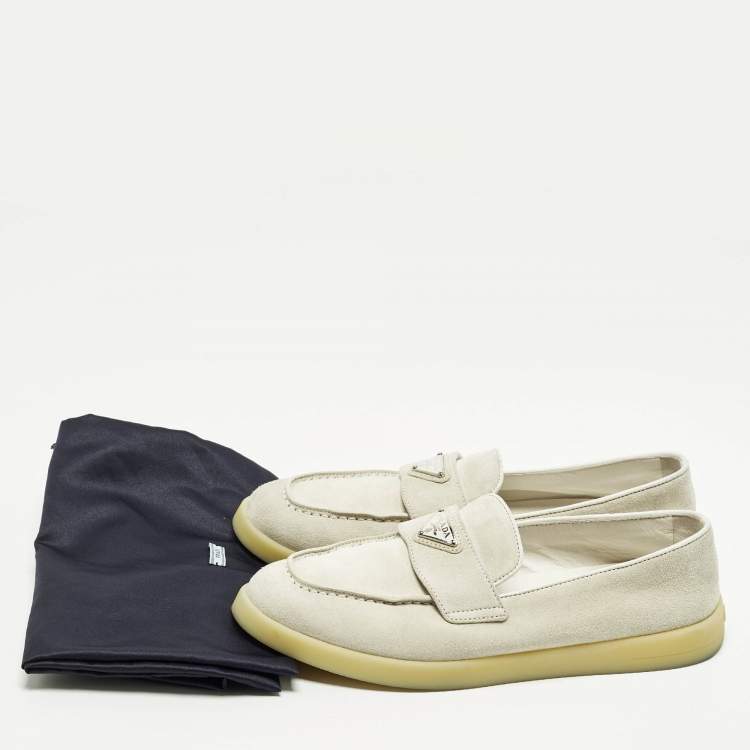 Pre Owned Prada Size 37.5 Grey Suede Slip On Loafers