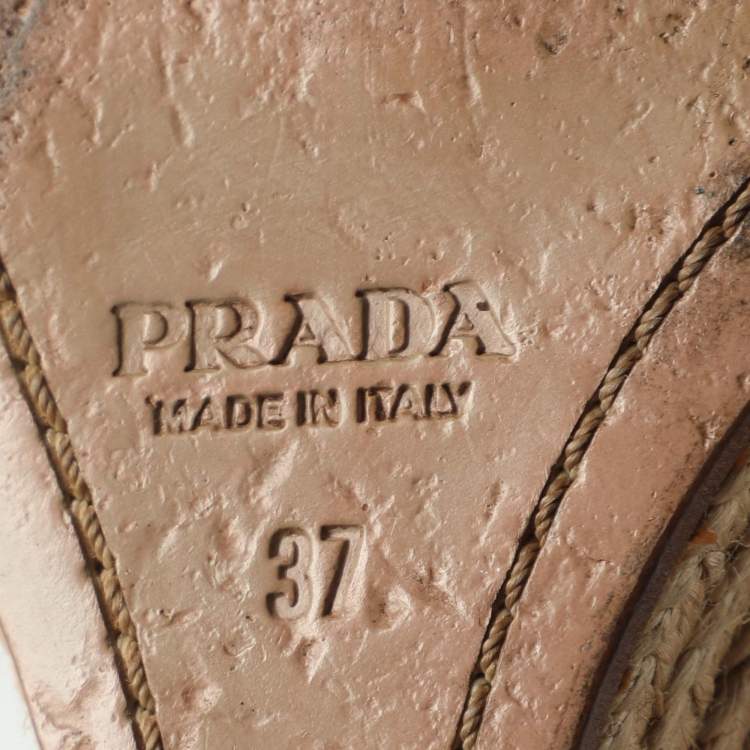 Pre Owned Prada Size 37 Black Patent Leather Wedge Espadrilles Peep Toe Pumps