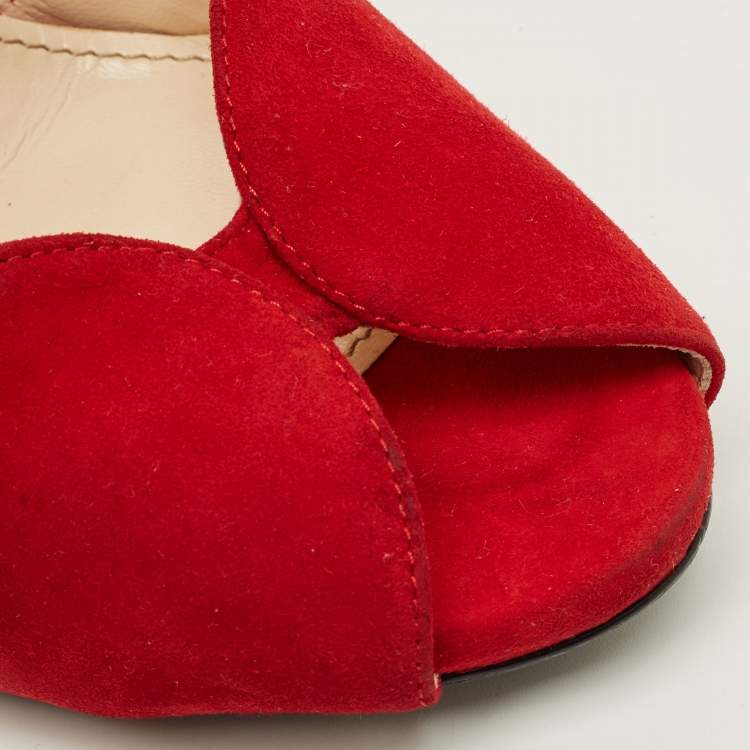 Pre Owned Prada Vinho Size 38 Red/Gold Leather and Suede Ankle Strap Sandals