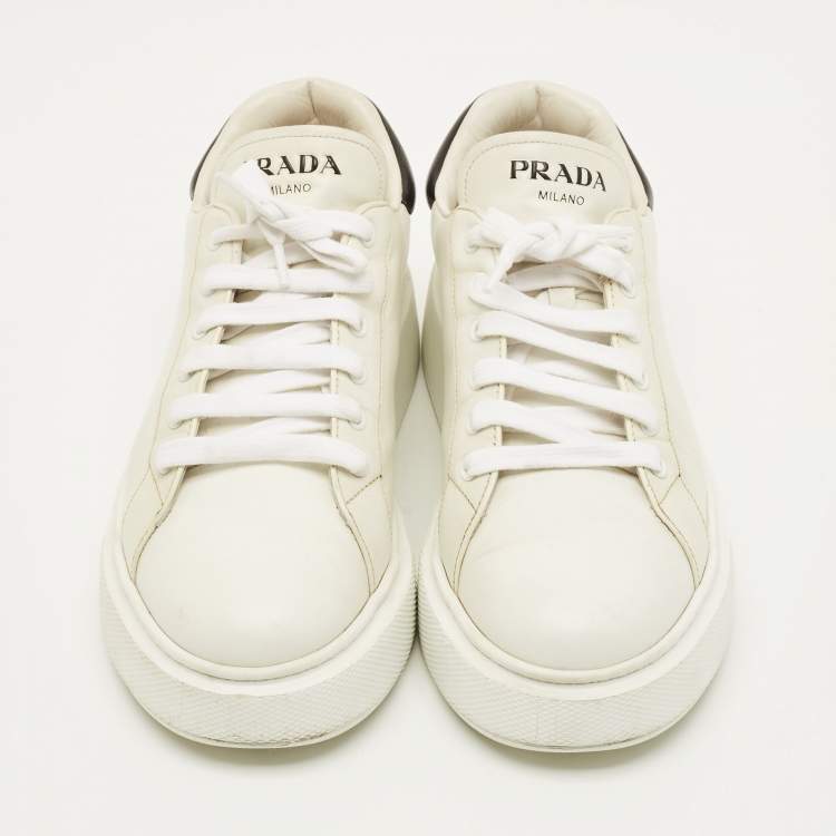 Pre Owned Prada Size 40 White/Black Leather Low Top Sneakers