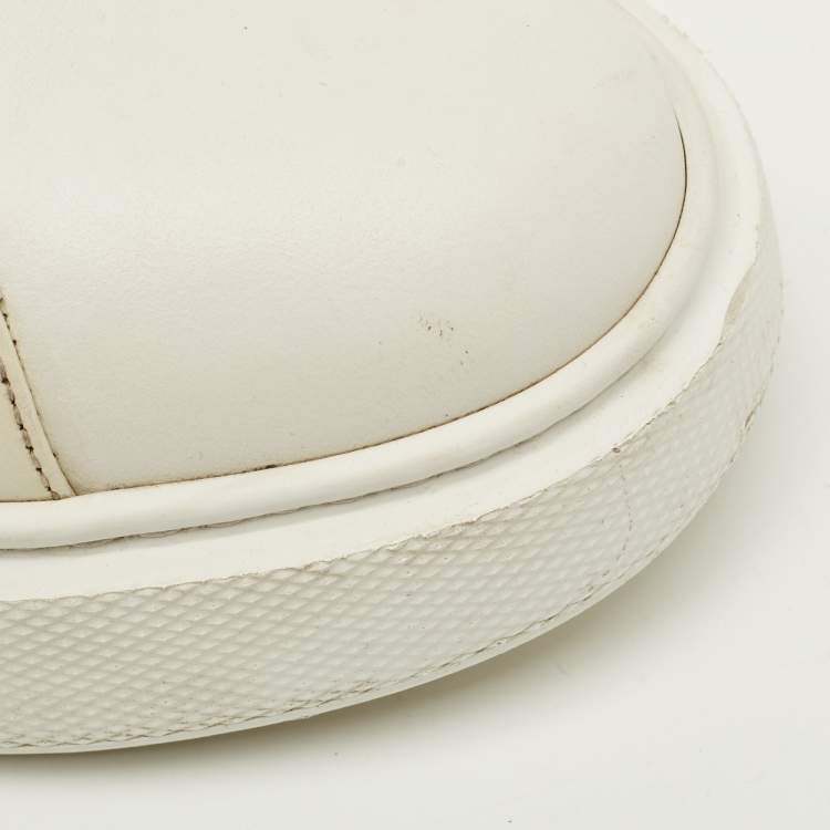 Pre Owned Prada Size 40 White/Black Leather Low Top Sneakers