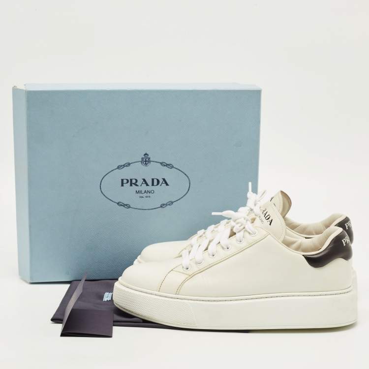 Pre Owned Prada Size 40 White/Black Leather Low Top Sneakers