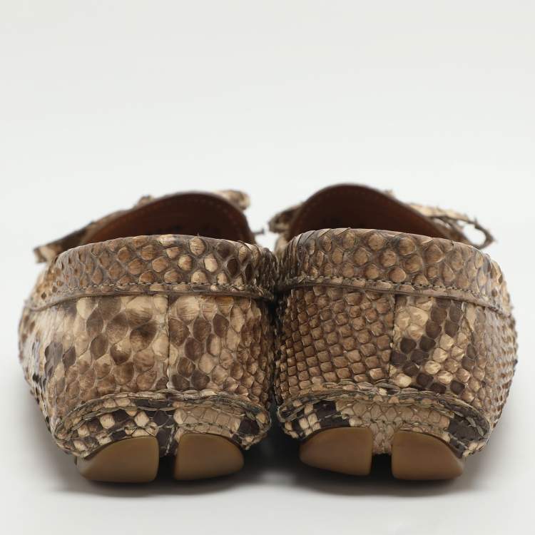 Pre Owned Prada Bow Size 38 Black Python Leather Loafers