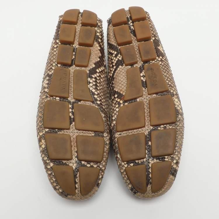 Pre Owned Prada Bow Size 38 Black Python Leather Loafers