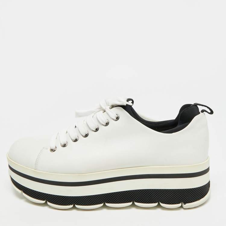 Pre Owned Prada Linea Rossa Size 39 White Leather Platform Sneakers