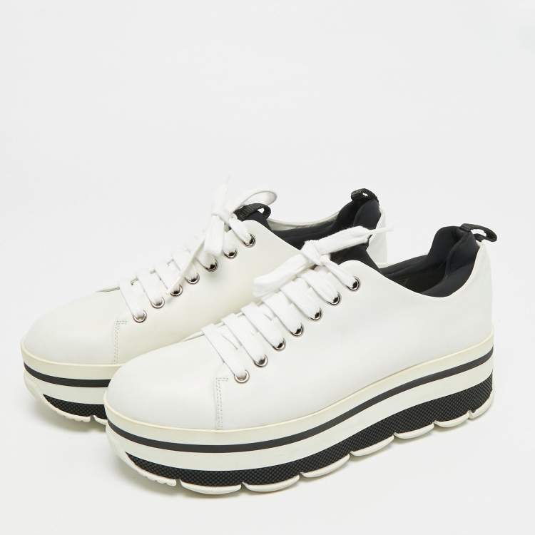 Pre Owned Prada Linea Rossa Size 39 White Leather Platform Sneakers