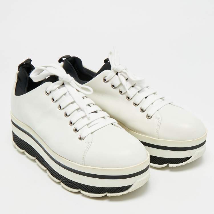 Pre Owned Prada Linea Rossa Size 39 White Leather Platform Sneakers