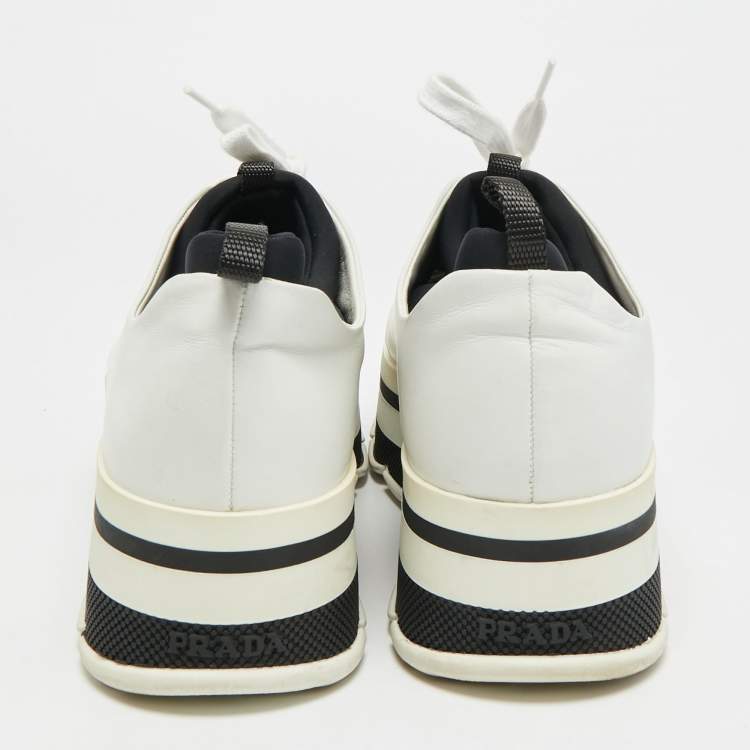 Pre Owned Prada Linea Rossa Size 39 White Leather Platform Sneakers