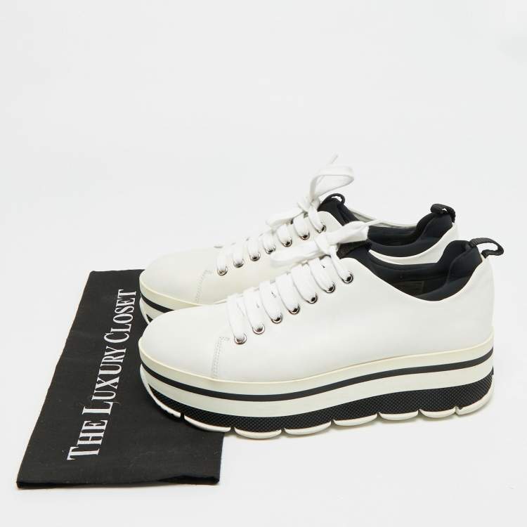 Pre Owned Prada Linea Rossa Size 39 White Leather Platform Sneakers