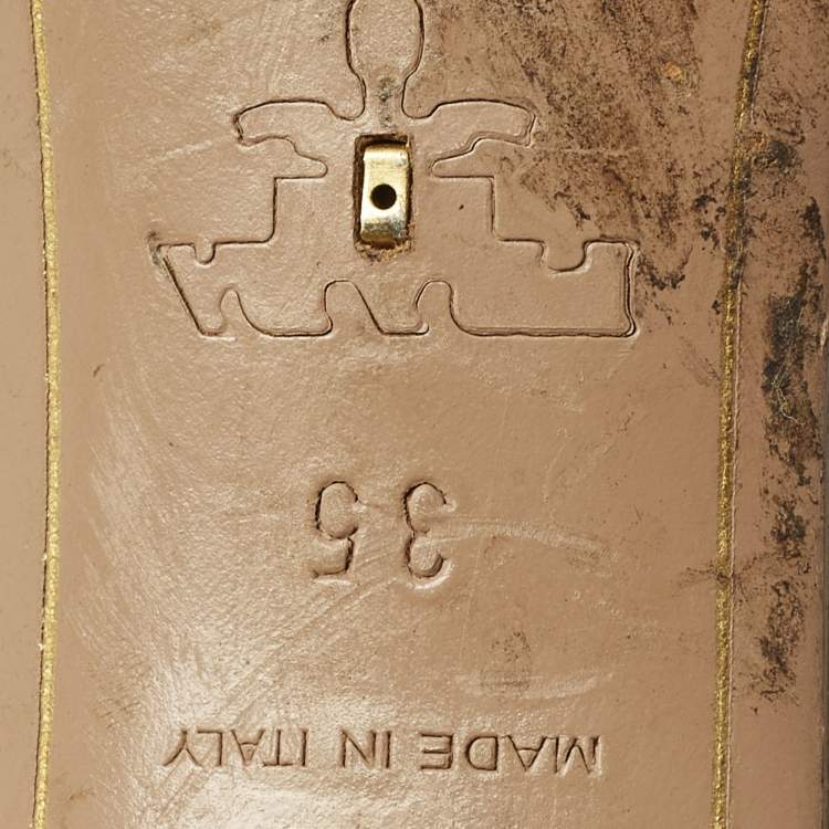 Pre Owned Prada Saffiano Size 35 Beige Patent Leather Crystal Embellished Block Heel Slide Sandals