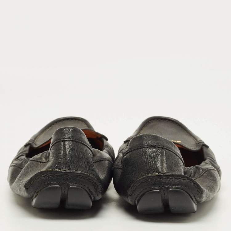 Pre Owned Prada Size 41 Black Leather Logo Embellished Loafers