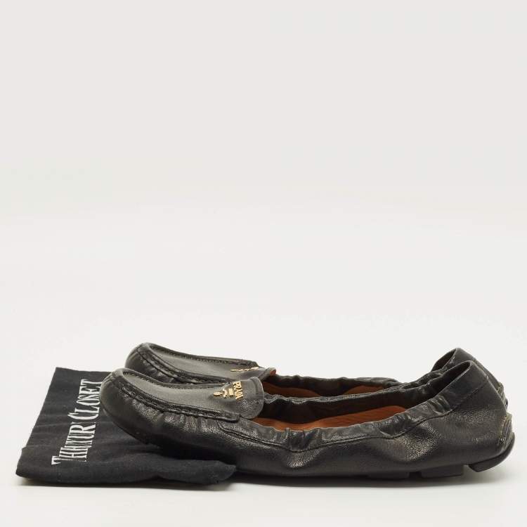 Pre Owned Prada Size 41 Black Leather Logo Embellished Loafers