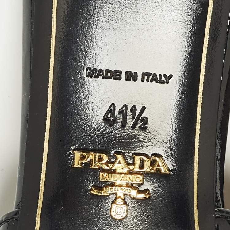 Pre Owned Prada Bow Size 41.5 Black Patent Leather Slide Sandals