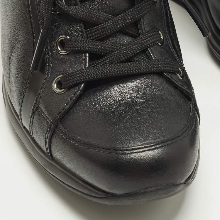 Pre Owned Prada Size 37 Black Leather Wedge Sneakers