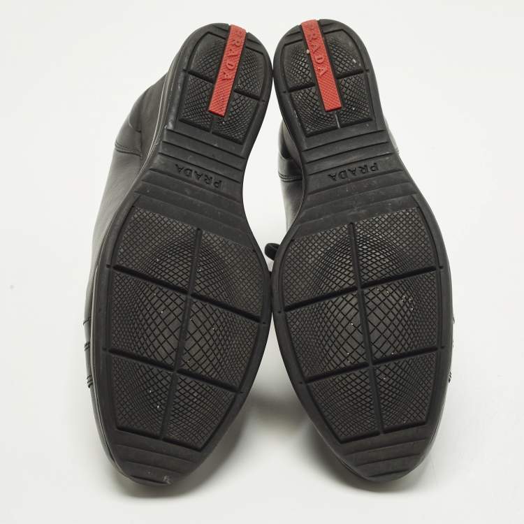 Pre Owned Prada Size 37 Black Leather Wedge Sneakers