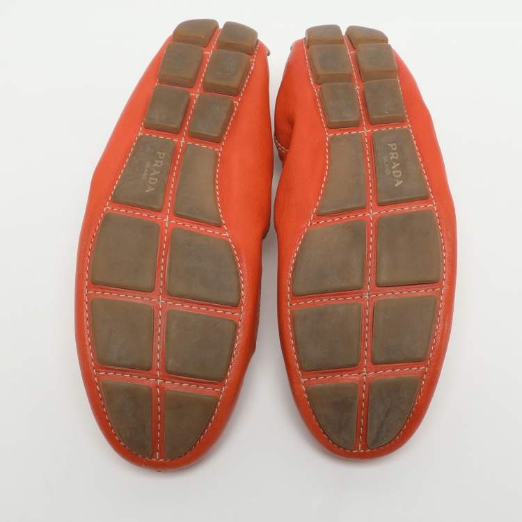 Pre Owned Prada Size 37.5 Orange Leather Scrunch Loafers