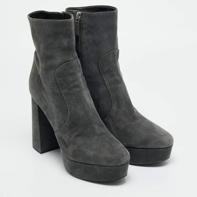 Pre Owned Prada Size 39 Grey Suede Platform Ankle Length Boots