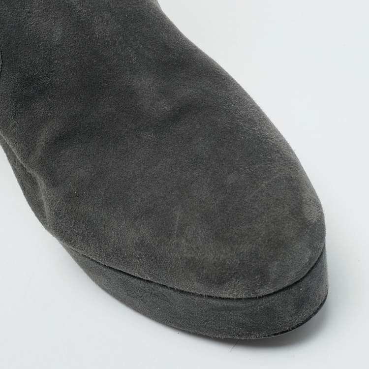 Pre Owned Prada Size 39 Grey Suede Platform Ankle Length Boots