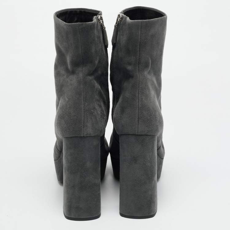 Pre Owned Prada Size 39 Grey Suede Platform Ankle Length Boots