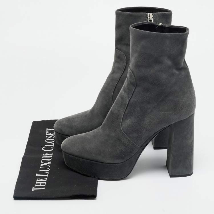 Pre Owned Prada Size 39 Grey Suede Platform Ankle Length Boots