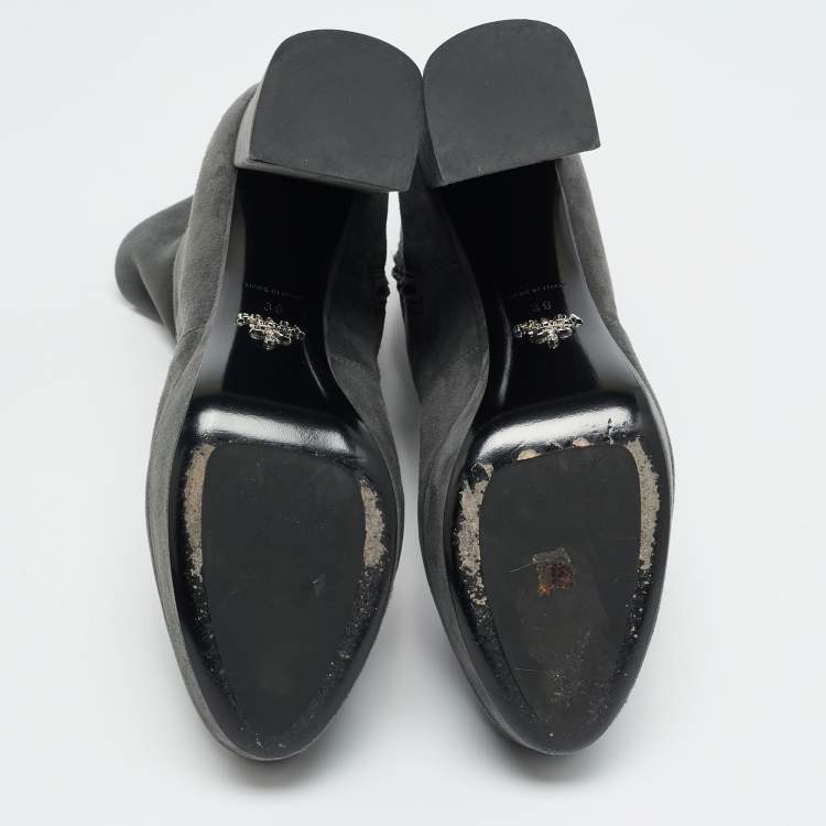 Pre Owned Prada Size 39 Grey Suede Platform Ankle Length Boots