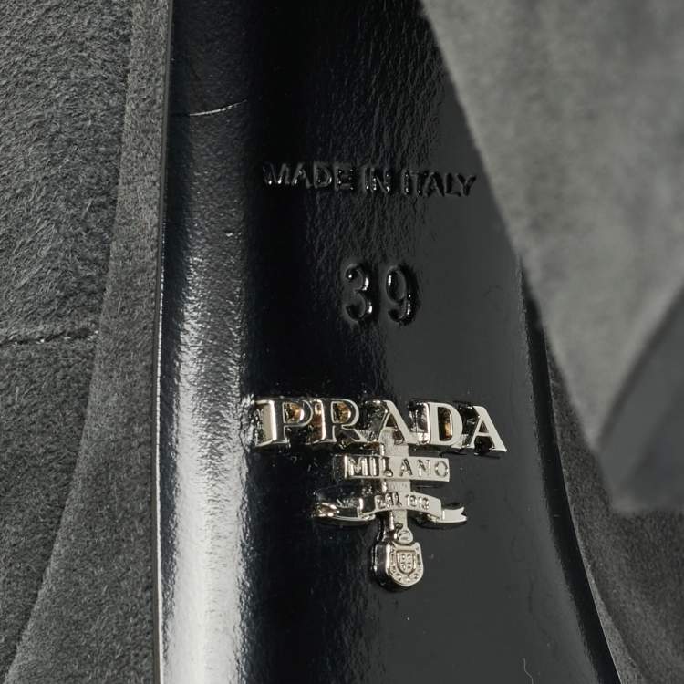 Pre Owned Prada Size 39 Grey Suede Platform Ankle Length Boots